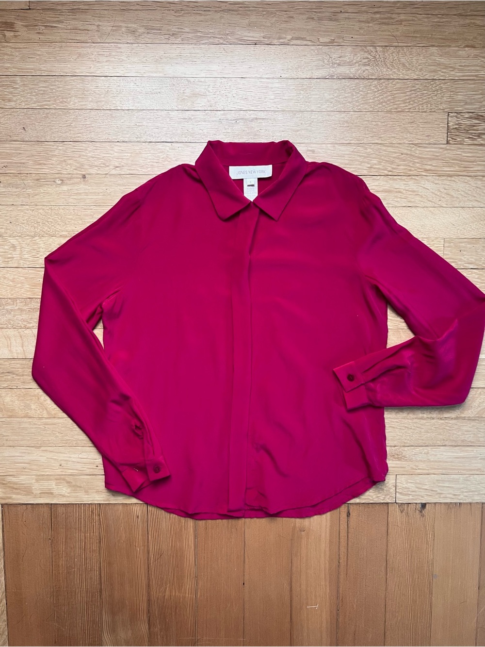 Vintage silk button blouse S dark pink fuchsia